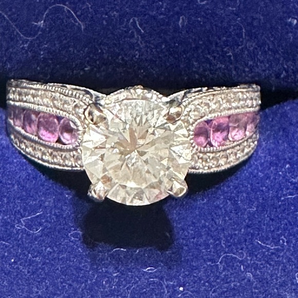 Diamond Ring 1 1/4k Diamond, Pink Sapphires white gold - Picture 3 of 17